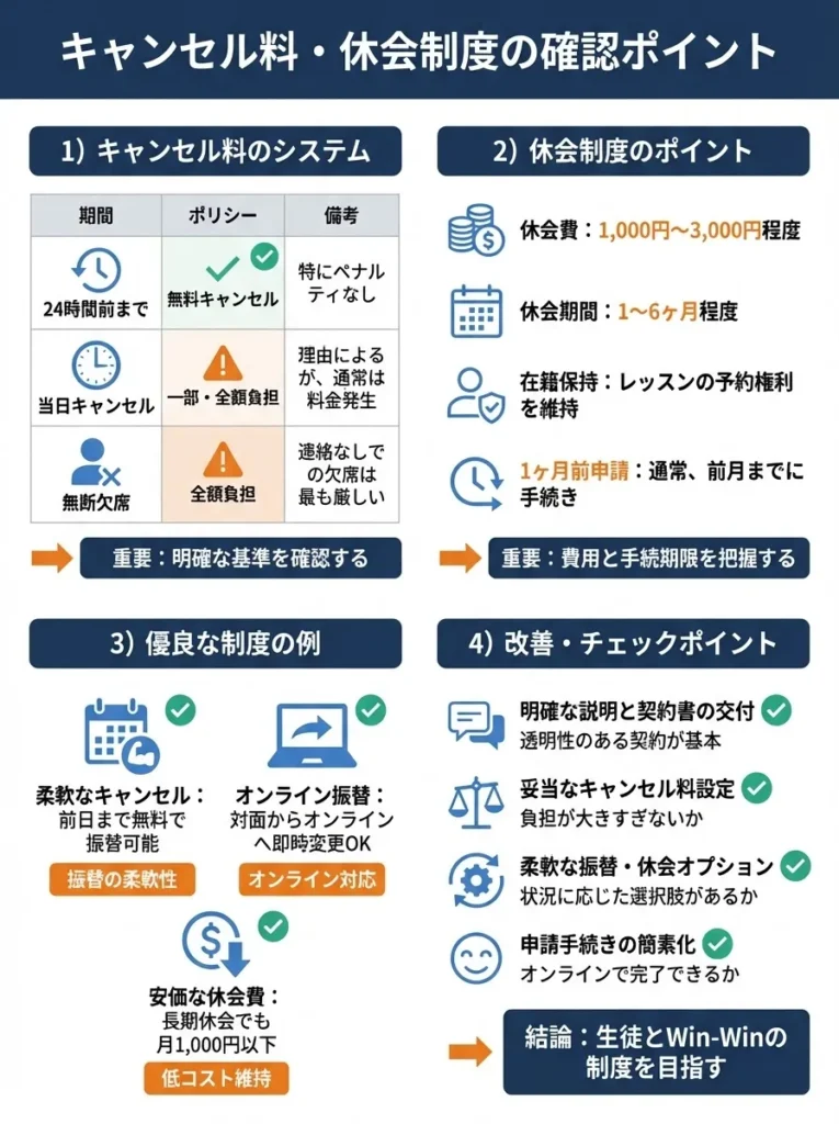 キャンセル料・休会制度の確認ポイント