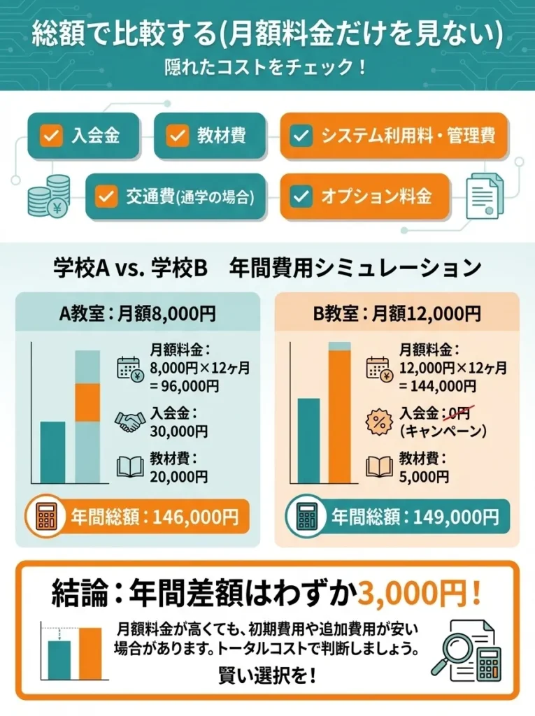 1. 総額で比較する（月額料金だけを見ない）