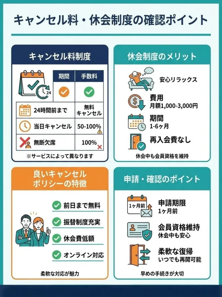 キャンセル料・休会制度の確認ポイント