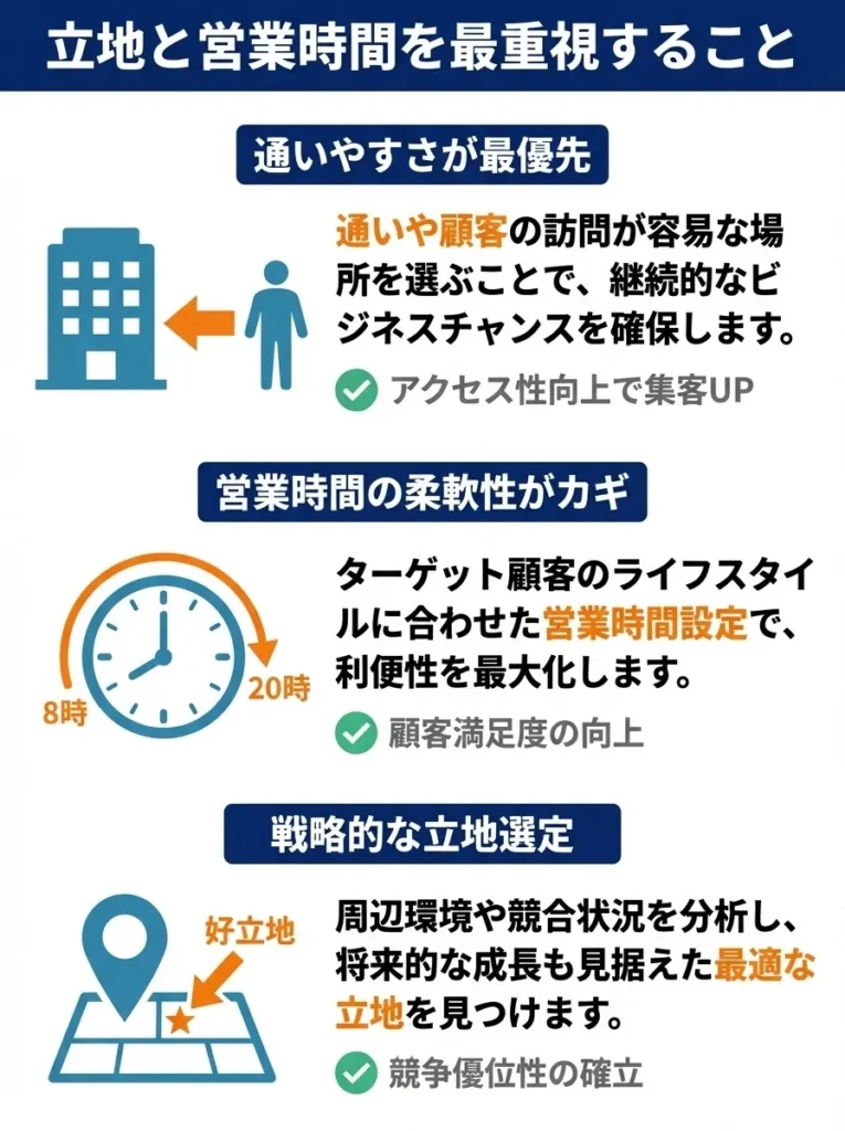 立地と営業時間を最重視すること