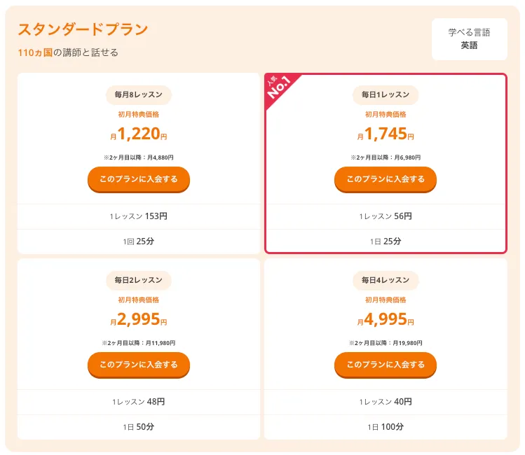 スタンダードプランの価格