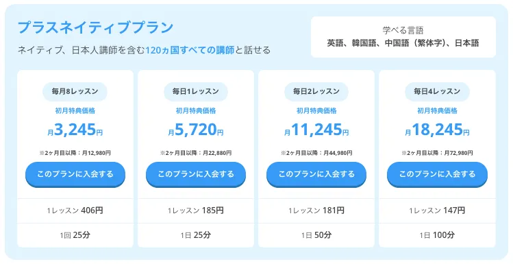 プラスネイティブプランの価格