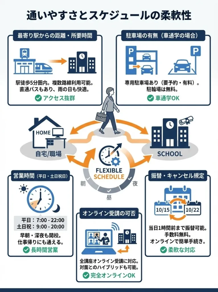 通いやすさとスケジュールの柔軟性