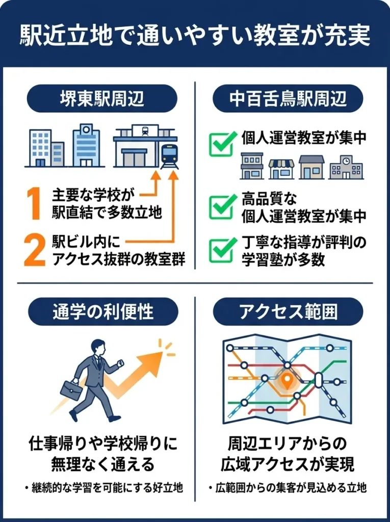 駅近立地で通いやすい教室が充実