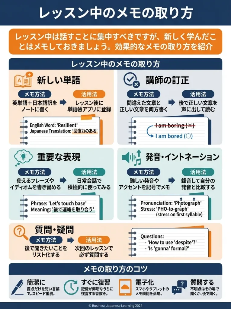 レッスン中のメモの取り方