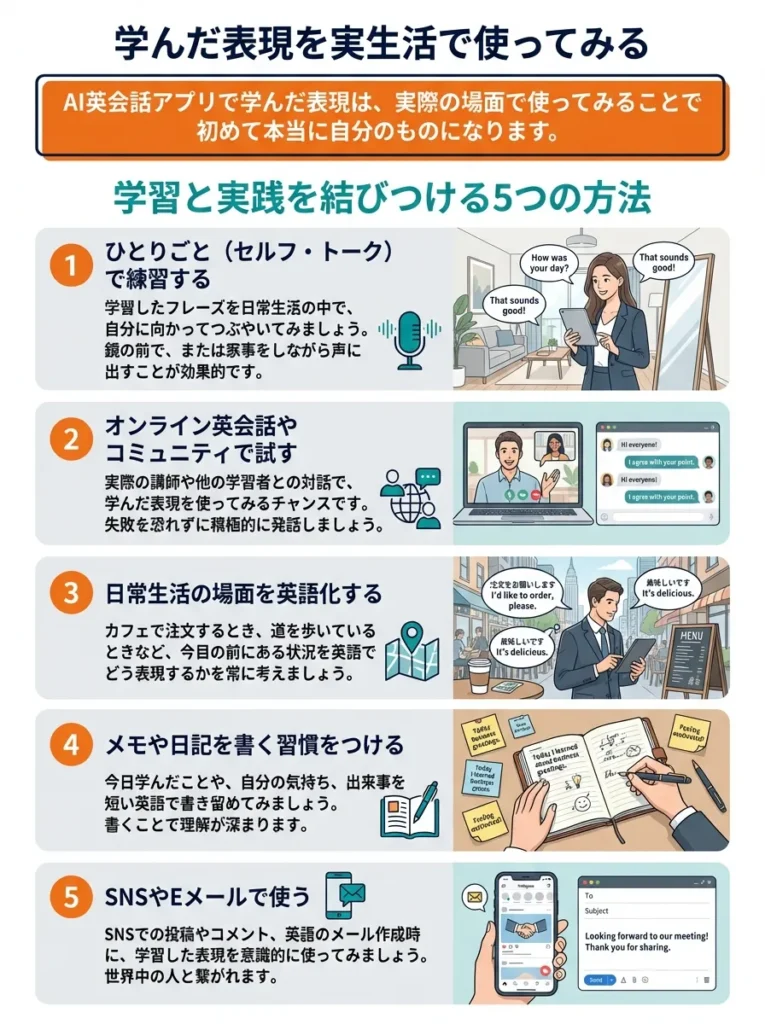 学んだ表現を実生活で使ってみる