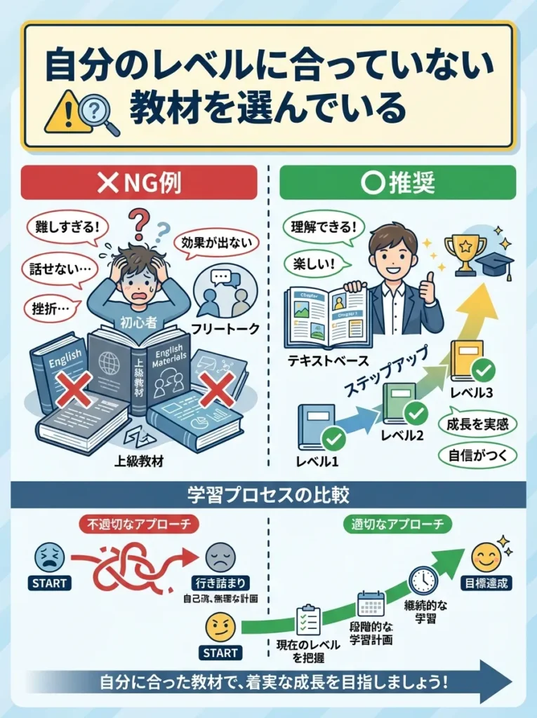自分のレベルに合っていない教材を選んでいる