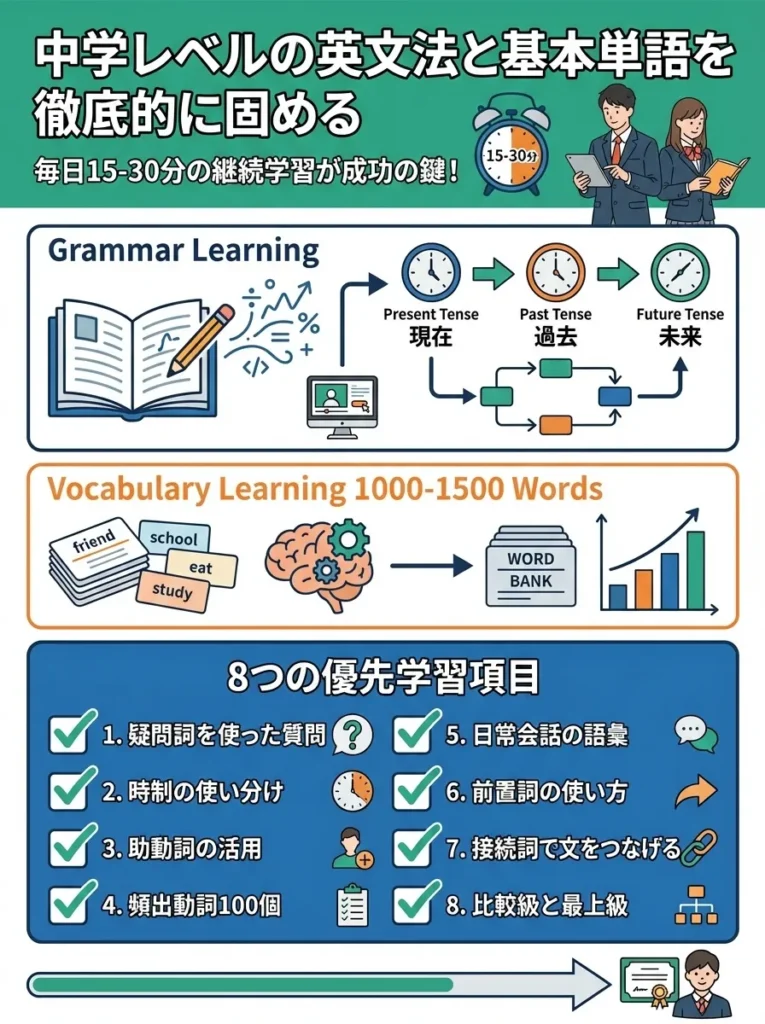 中学レベルの英文法と基本単語を徹底的に固める