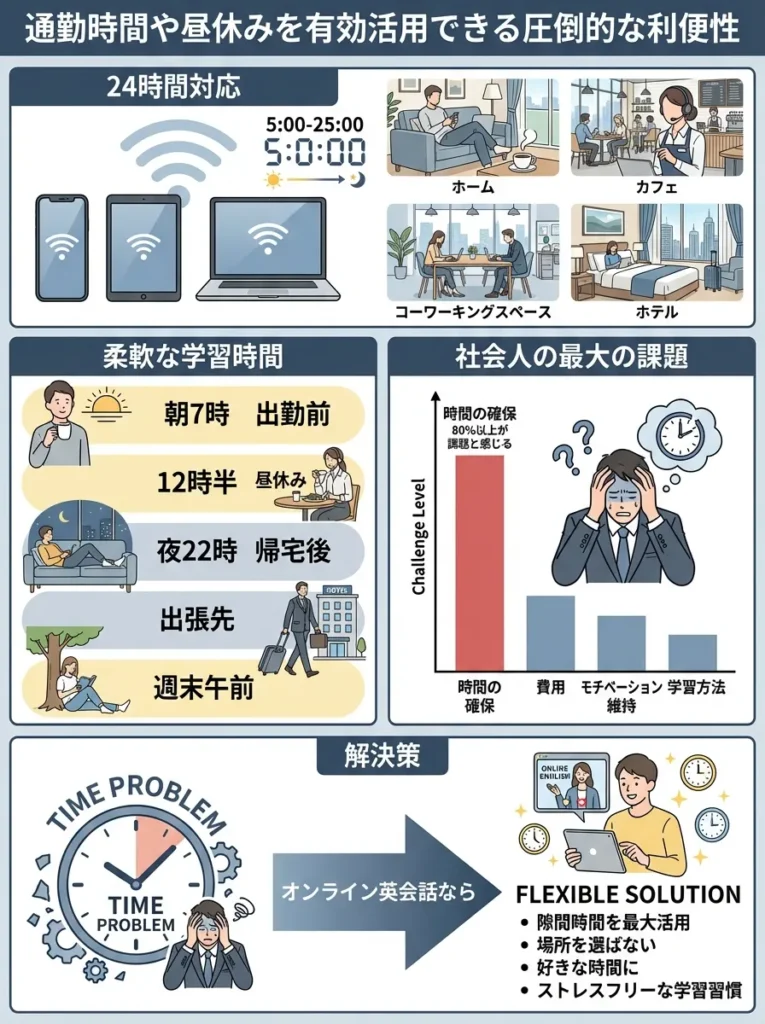 通勤時間や昼休みを有効活用できる圧倒的な利便性