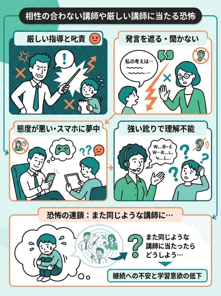 相性の合わない講師や厳しい講師に当たる恐怖