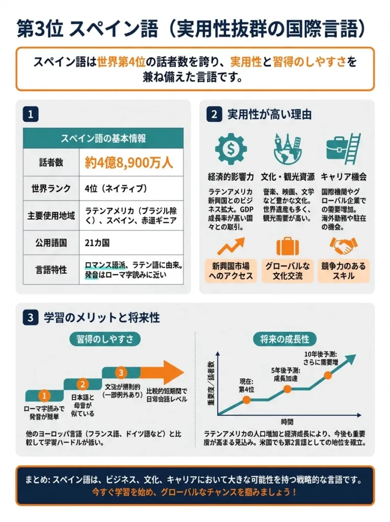 第3位 スペイン語（実用性抜群の国際言語）