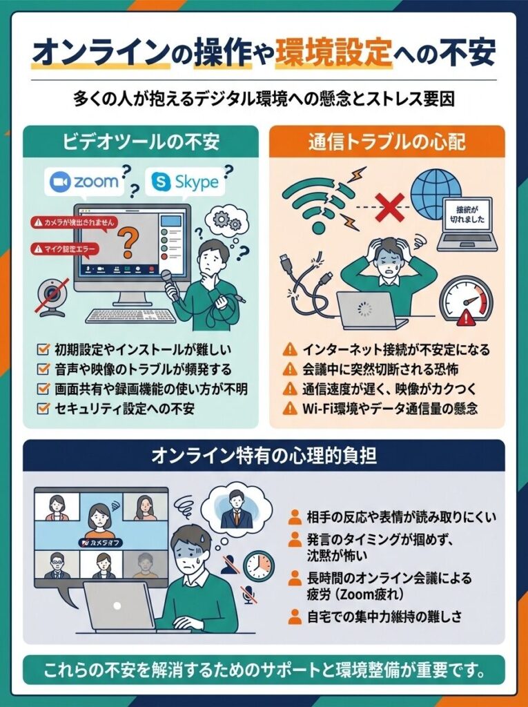 オンラインの操作や環境設定への不安