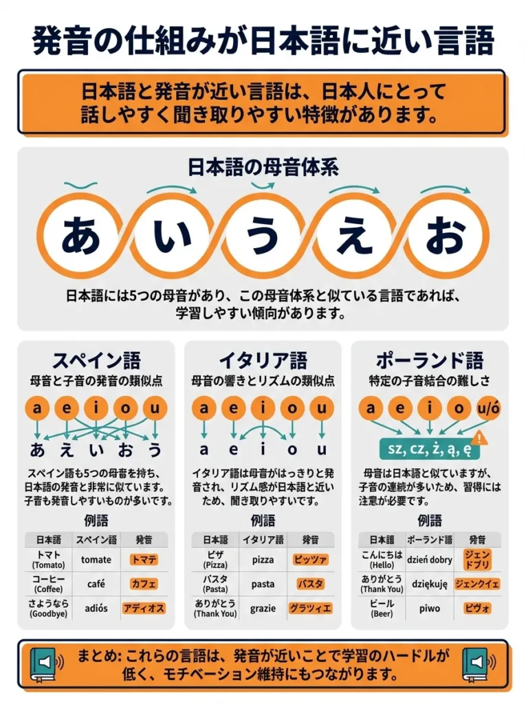 発音の仕組みが日本語に近い言語