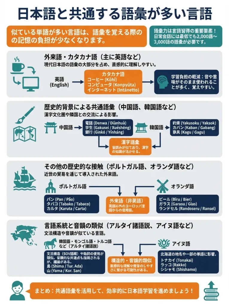 日本語と共通する語彙が多い言語
