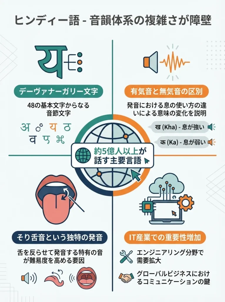 2位 ヒンディー語 - 音韻体系の複雑さが障壁